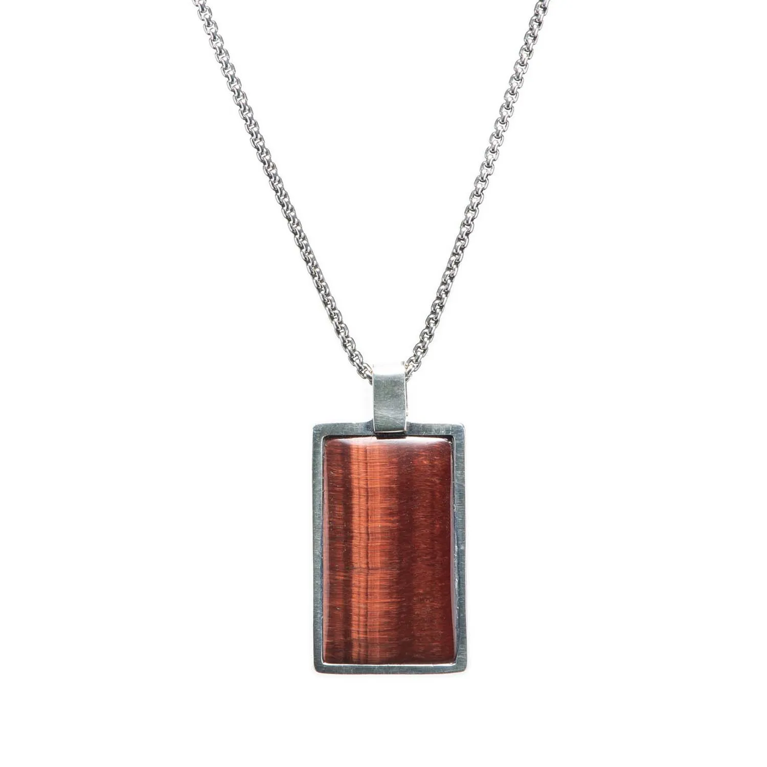 William Henry Red Tiger Eye Shift Dog Tag in Sterling Silver, 22" in Length La Mine d'Or Moncton, NB
