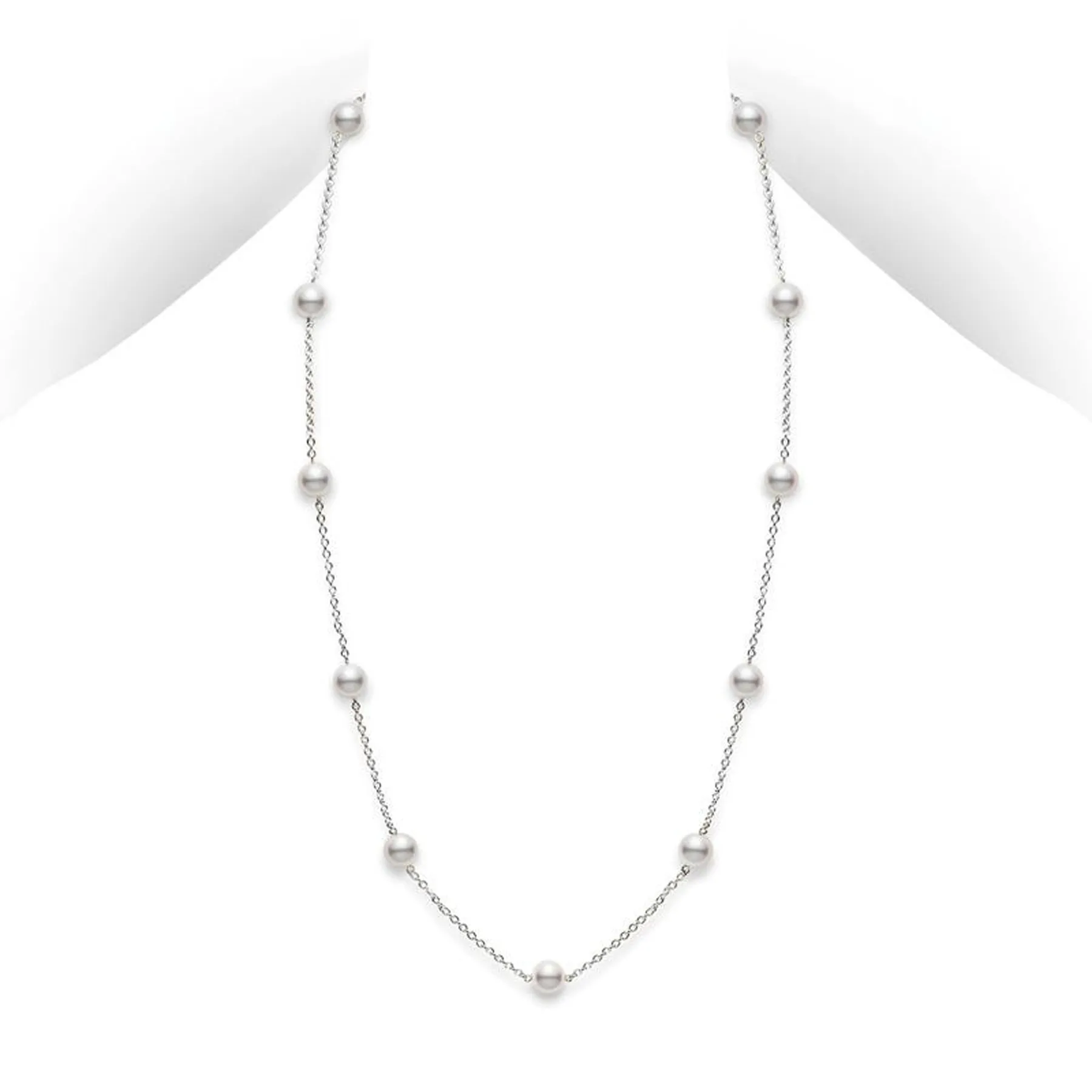 Mikimoto Akoya Pearl Station Necklace 18kt White Gold La Mine d'Or Moncton, NB