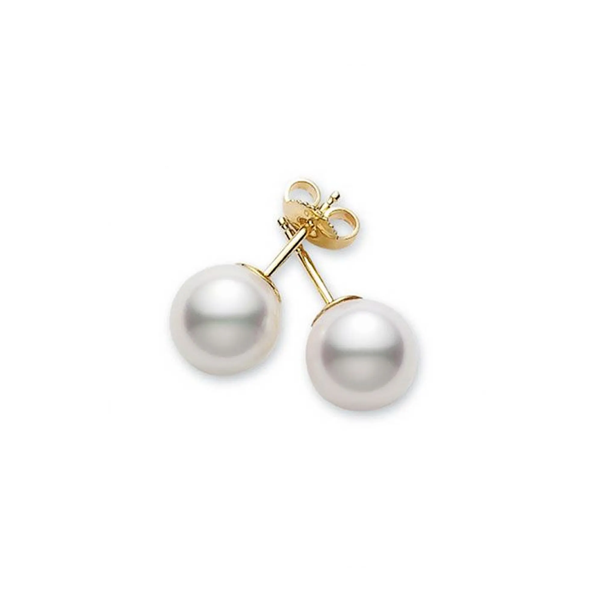 Mikimoto Akoya 7-7.5mm Cultured Pearl Stud Earrings Yellow Gold La Mine d'Or Moncton, NB