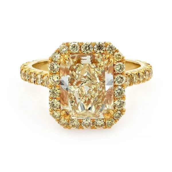 4.19tw Prive Fancy Yellow Radiant Diamond Halo Engagement Ring La Mine d'Or Moncton, NB