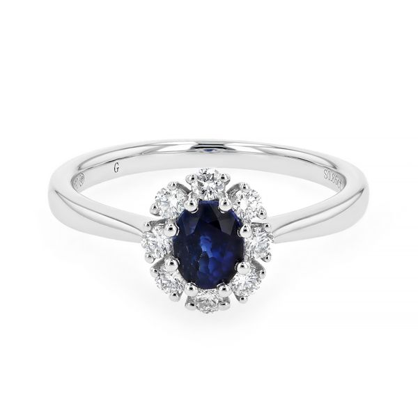 1.10tw Sapphire & Diamond Halo Fashion Ring in 18kt White Gold La Mine d'Or Moncton, NB