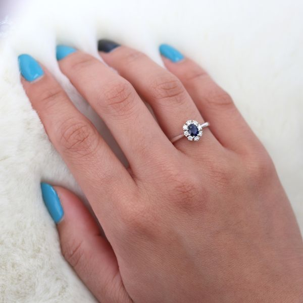 1.10tw Sapphire & Diamond Halo Fashion Ring in 18kt White Gold Image 4 La Mine d'Or Moncton, NB