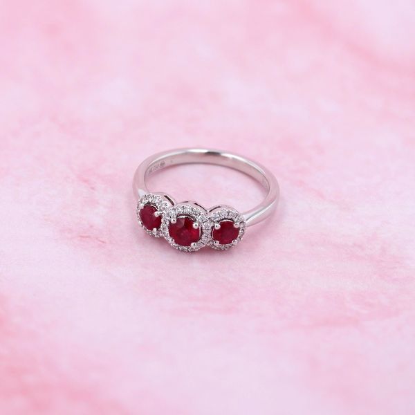 1.00tw Ruby & Diamond Trinity Halo Ring in 18kt White Gold Image 3 La Mine d'Or Moncton, NB