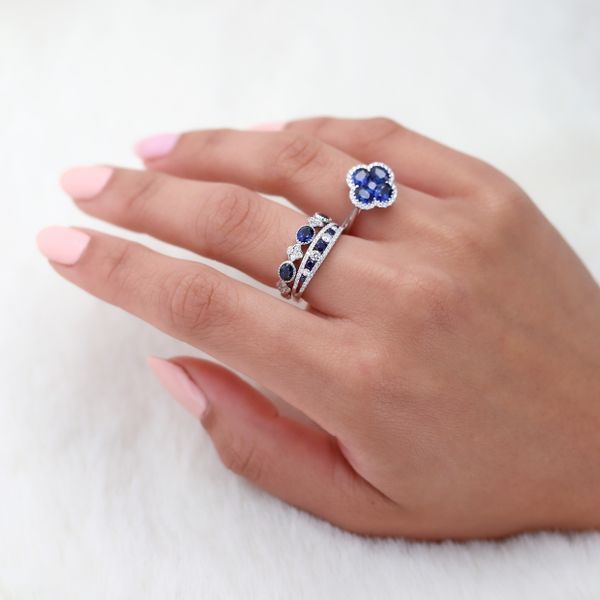 2.15tw Sapphire & Diamond Clover Ring 18kt White Gold Image 4 La Mine d'Or Moncton, NB