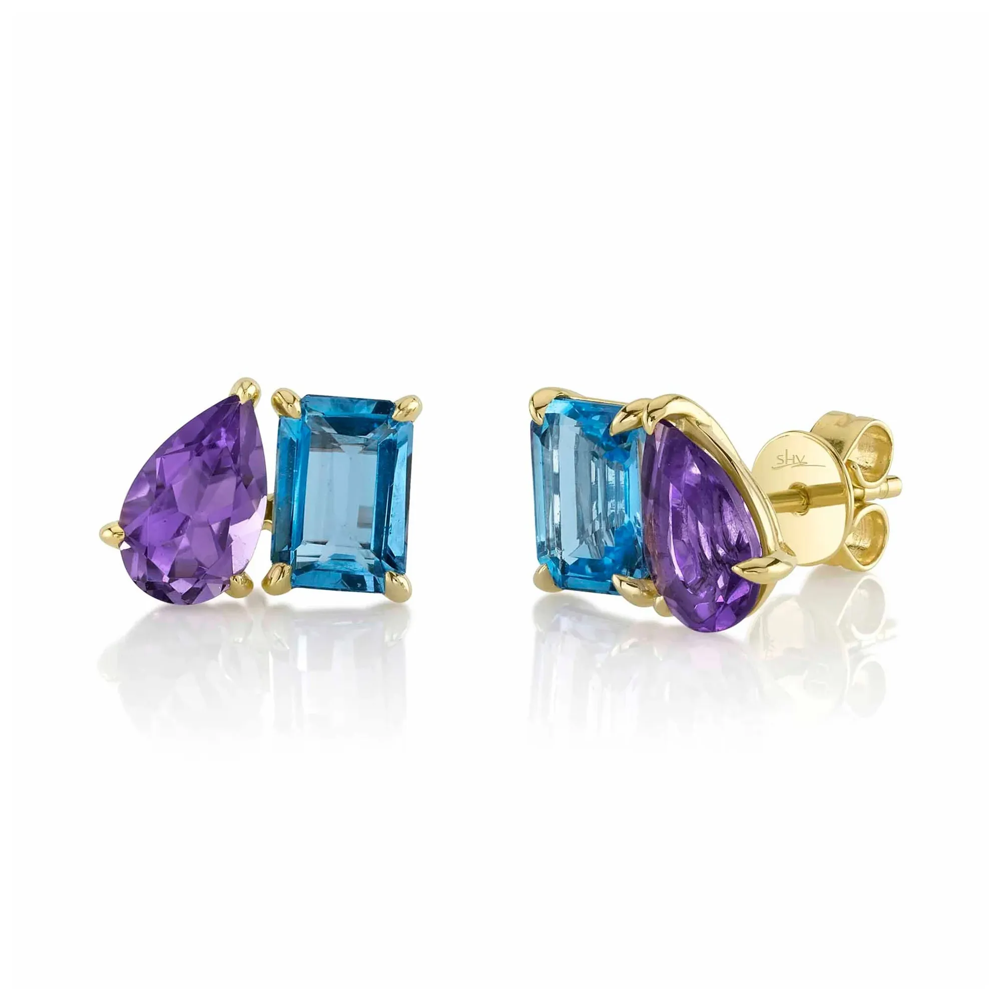 3.66tw Shy Creation Color Amethyst & Blue Topaz Earrings