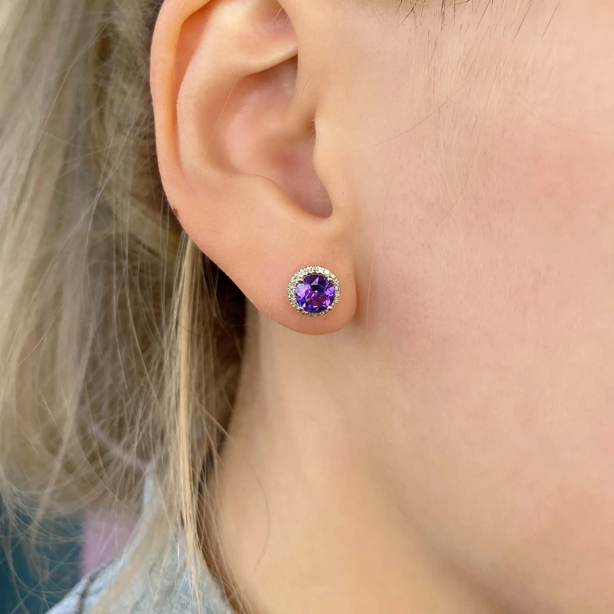 Shy Creation Color 1.61tw Amethyst & 0.14tw Diamond Stud ...