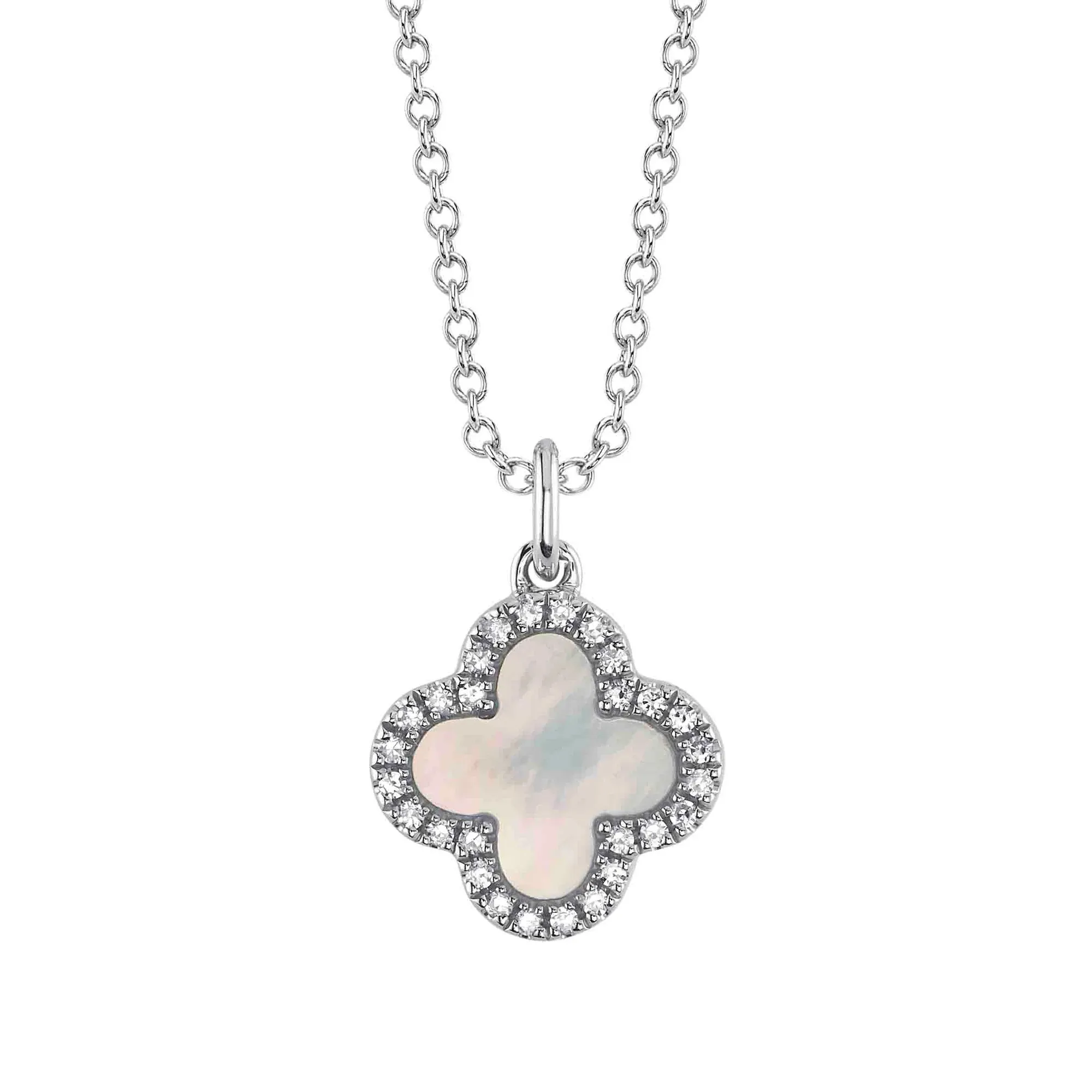 Shy Creation Kate Onyx & Mother of Pearl with Diamonds Double-Sided Clover Necklace La Mine d'Or Moncton, NB