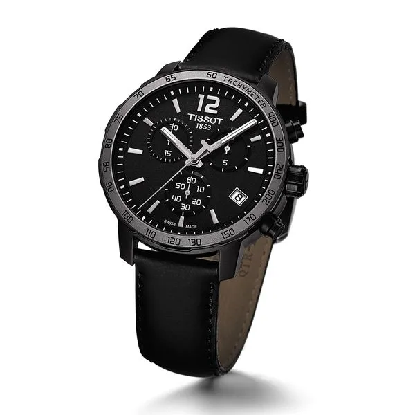 Tissot Quickster Chronograph Watch with Round Black Dial and Strap Image 2 La Mine d'Or Moncton, NB