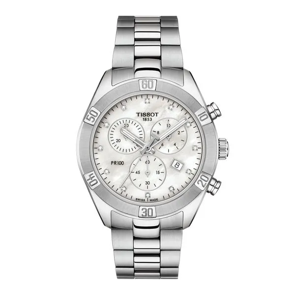 Tissot Stainless Unisex PR100 Sport Chic Chronograh with Mother of Pearl Dial La Mine d'Or Moncton, NB