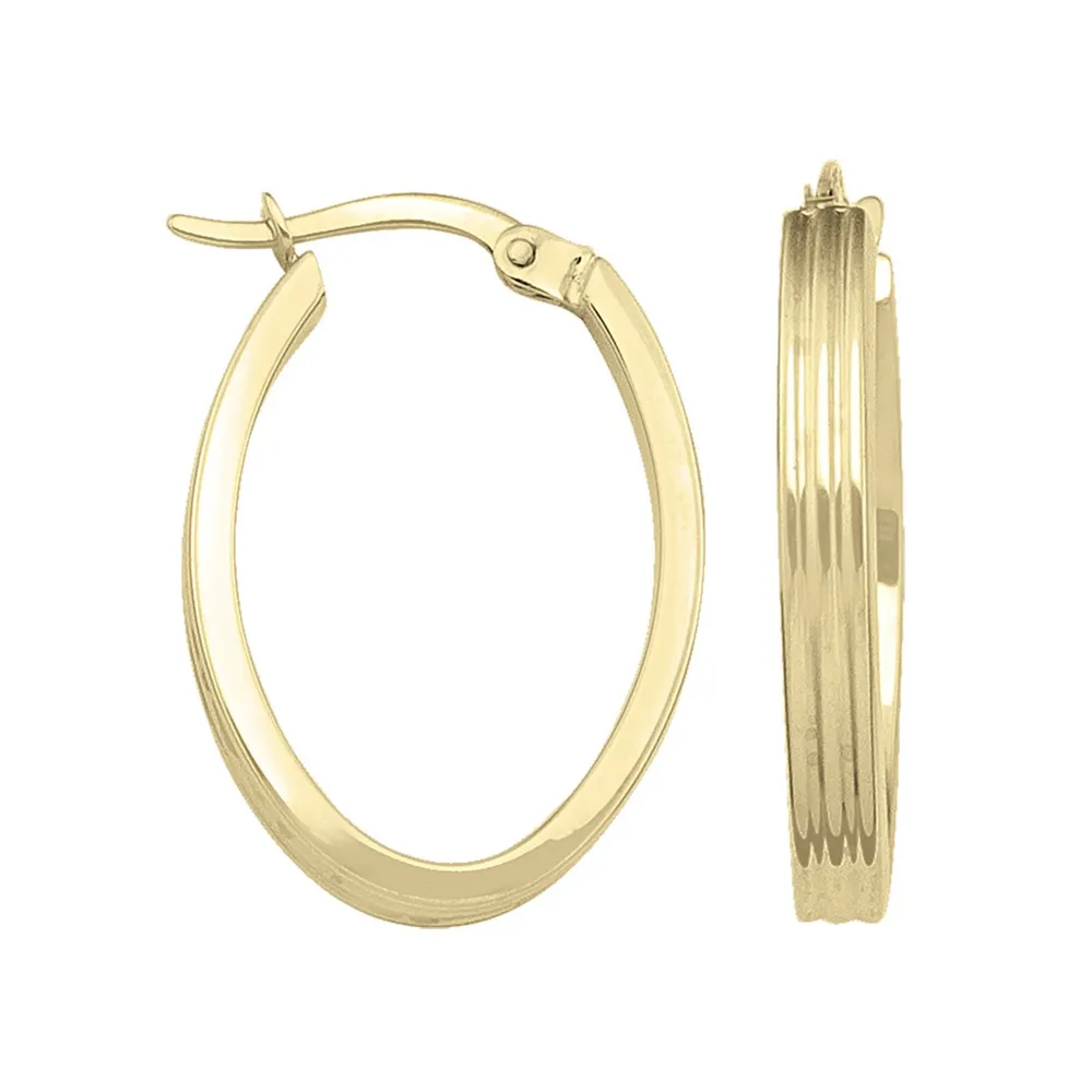 14kt Yellow Gold Oval Patterned Hoop Earrings La Mine d'Or Moncton, NB
