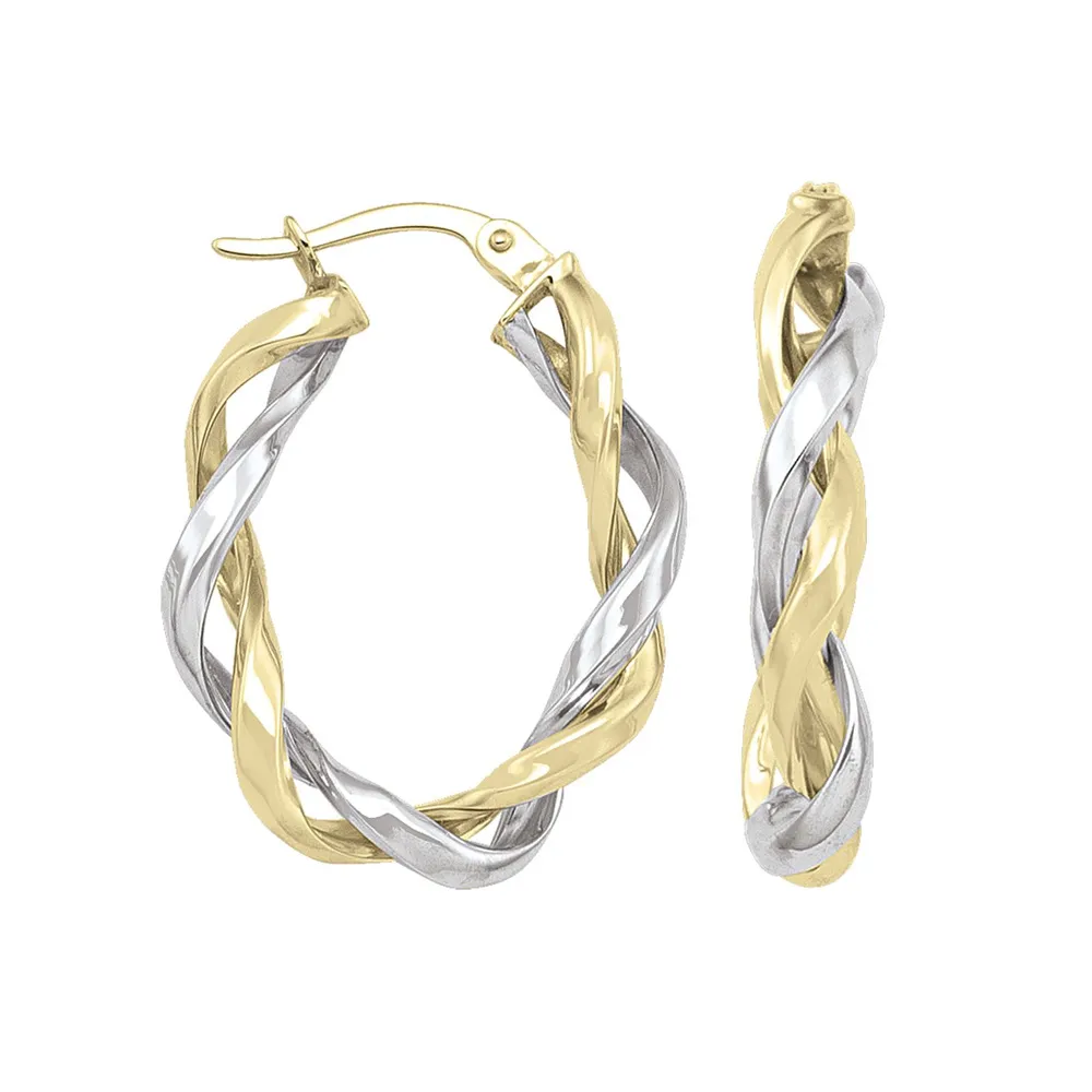 14kt Two Tone Fancy Oval Hoop Earrings La Mine d'Or Moncton, NB