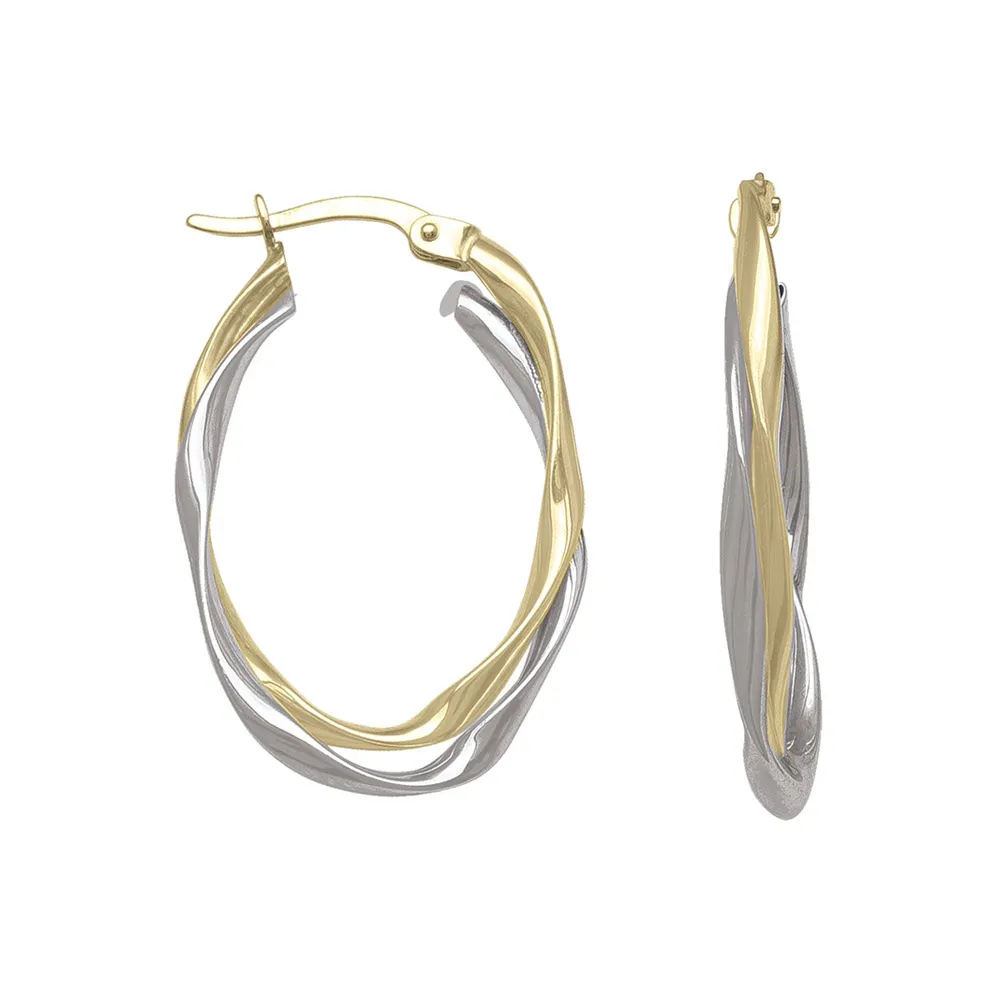 10kt Two Tone Oval Fancy Hoop Earrings La Mine d'Or Moncton, NB