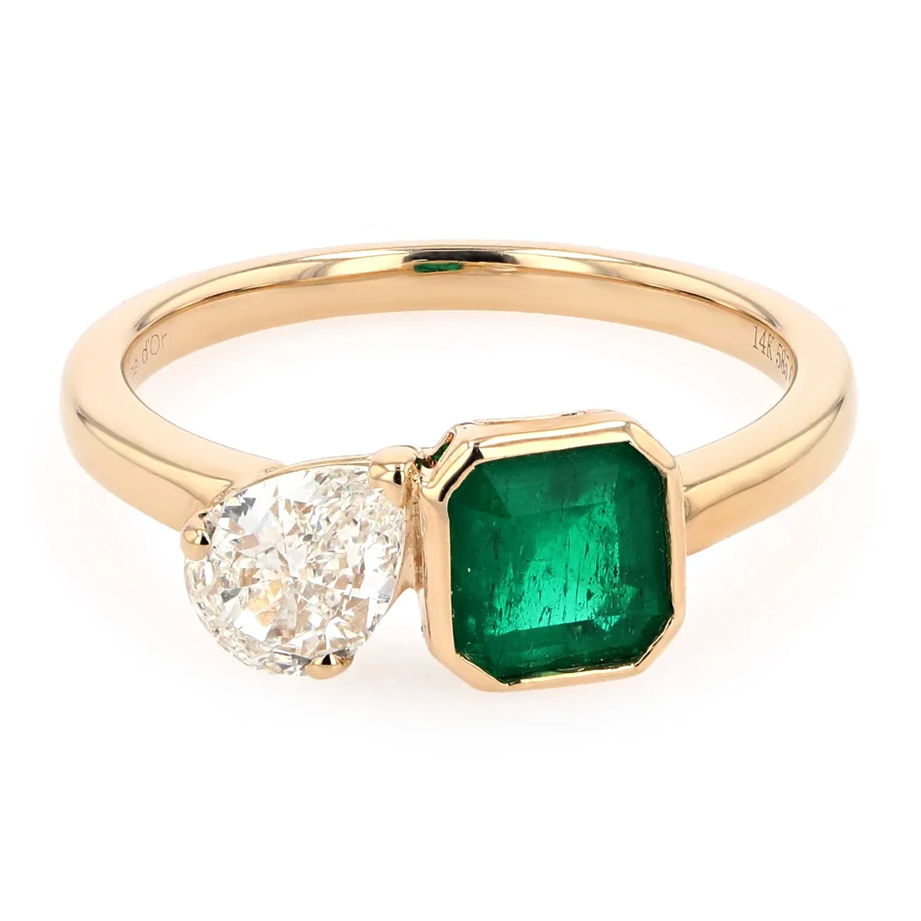 1.36tw Toi et Moi Emerald and Pear Diamond Bezel Set Ring La Mine d'Or Moncton, NB