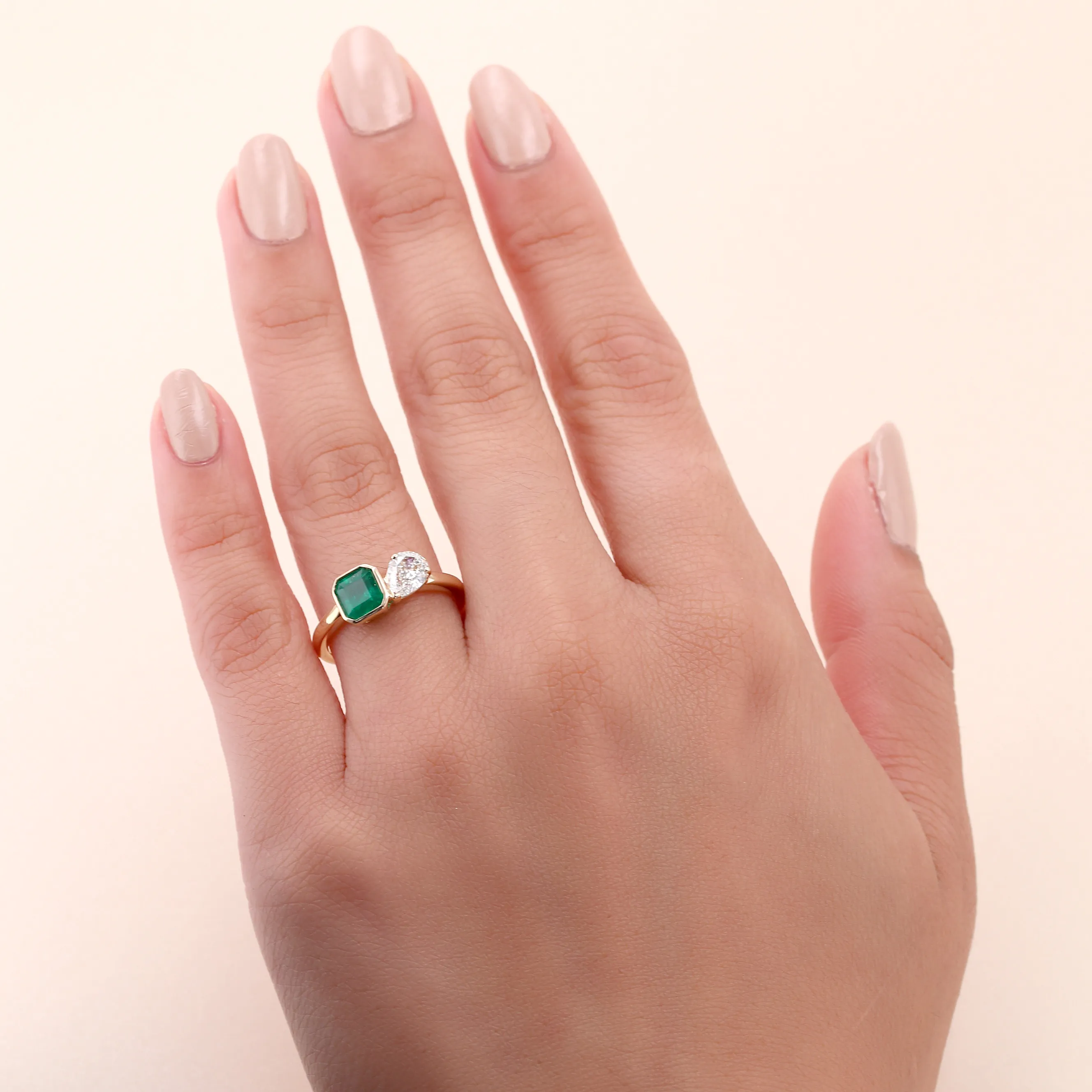 1.36tw Toi et Moi Emerald and Pear Diamond Bezel Set Ring Image 4 La Mine d'Or Moncton, NB