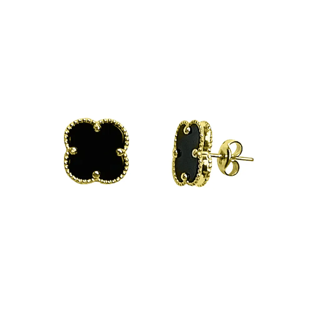 10kt Yellow Gold & Black Onyx Clover Stud Earrings La Mine d'Or Moncton, NB