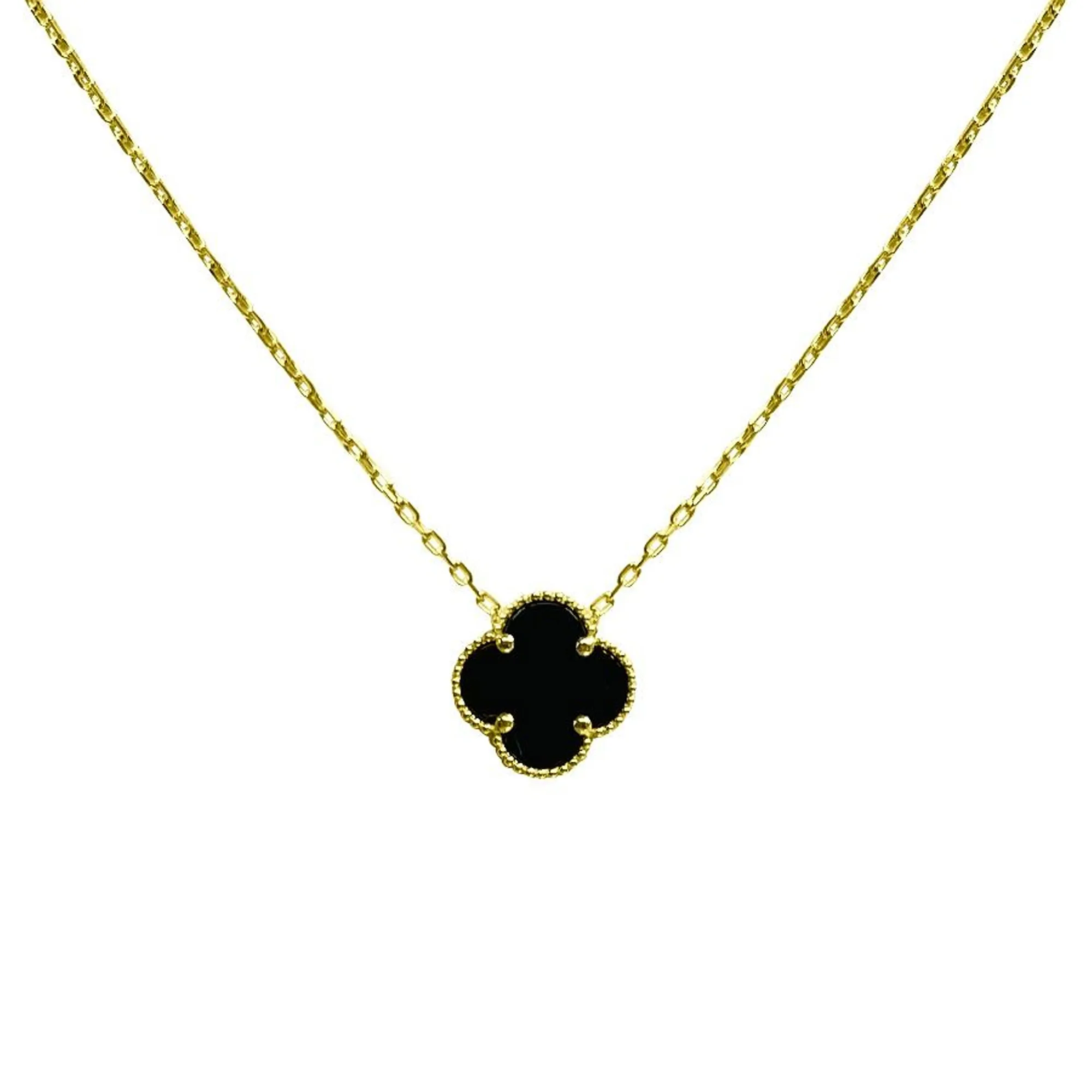 10kt Yellow Gold Black Onyx Clover Necklace La Mine d'Or Moncton, NB