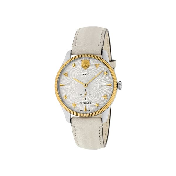 Gucci G-Timeless 40mm Automatic Stainless Steel with White Leather Strap La Mine d'Or Moncton, NB