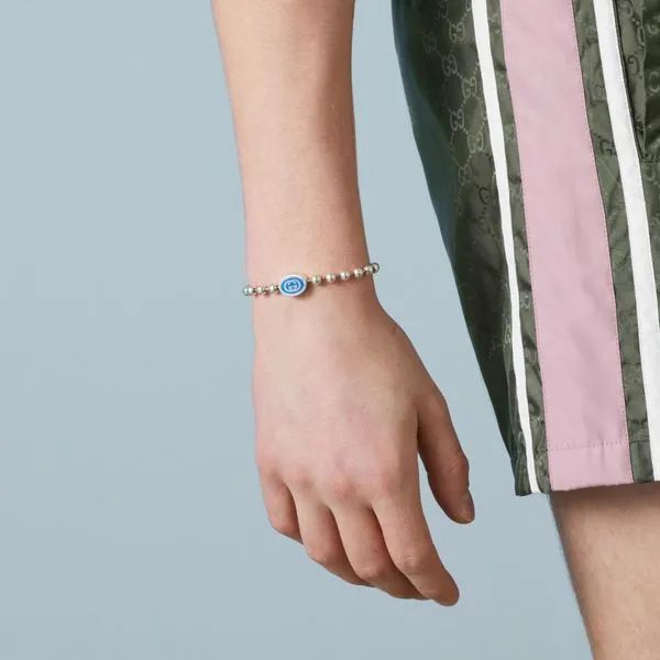 Estate Gucci Intelocking G Boule Blue Enamel Silver Bracelet Image 4 La Mine d'Or Moncton, NB