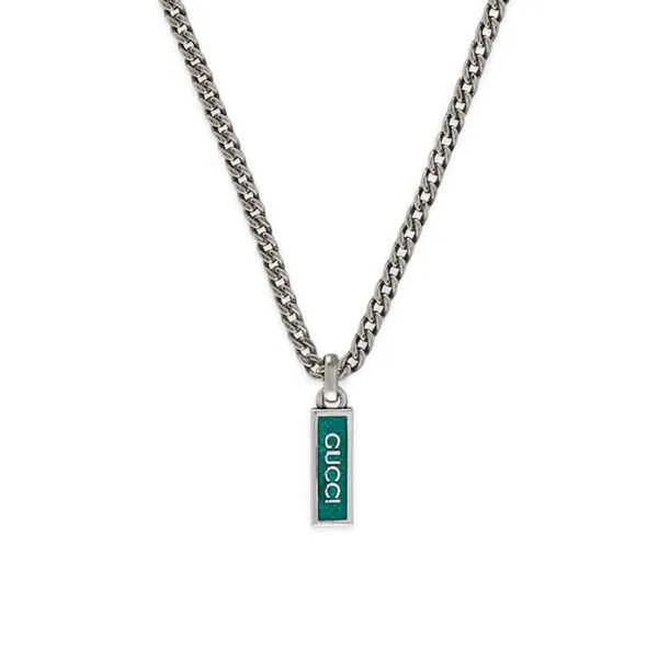 Gucci Tag Necklace Silver and Turquoise Enamel Image 2 La Mine d'Or Moncton, NB