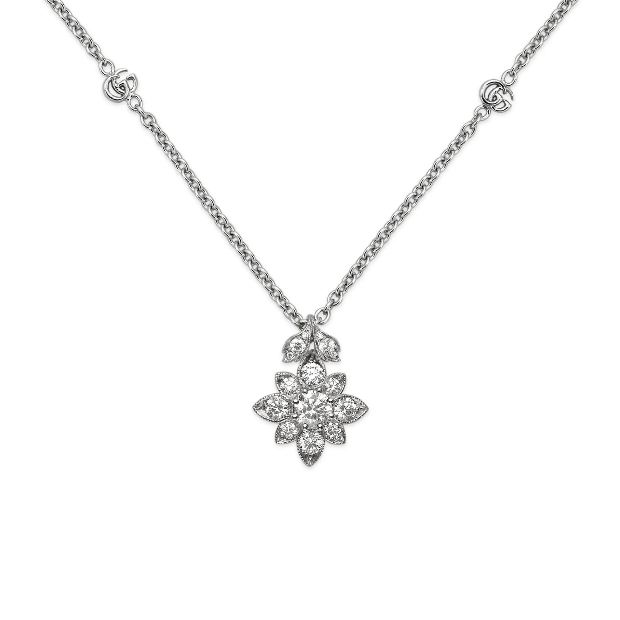 Gucci Flora Diamond Necklace with Double G 18kt White Gold Image 3 La Mine d'Or Moncton, NB