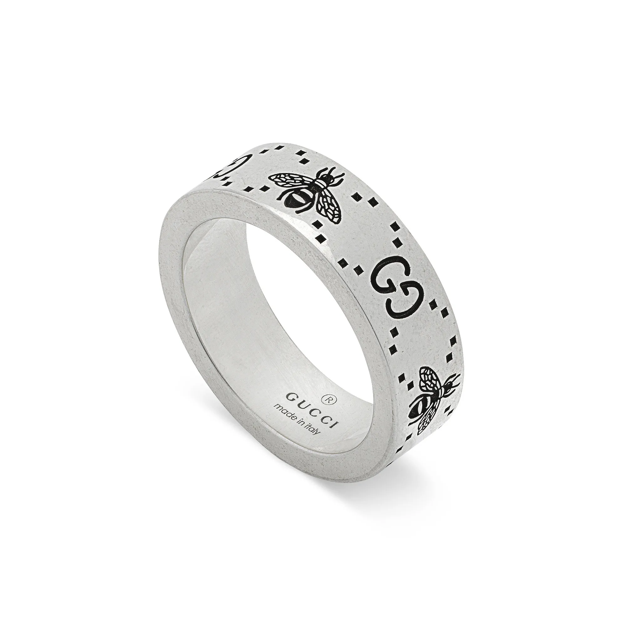 Gucci GG and Bee Engraved Aged Silver Ring Size 7.5 La Mine d'Or Moncton, NB
