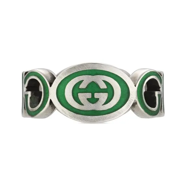Gucci Interlocking G Green Enamel Silver Ring La Mine d'Or Moncton, NB