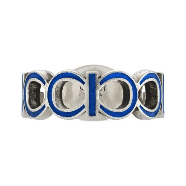 Gucci Interlocking G Blue Enamel Silver Ring Image 3 La Mine d'Or Moncton, NB