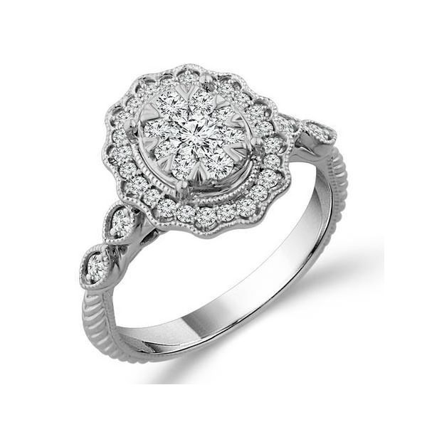 White Gold Cluster Style Engagement Ring Image 2 Layne's Jewelry Gonzales, LA