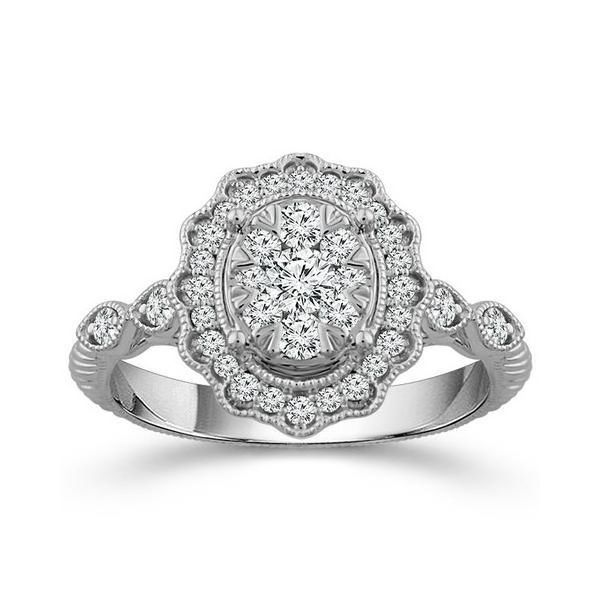 White Gold Cluster Style Engagement Ring Layne's Jewelry Gonzales, LA