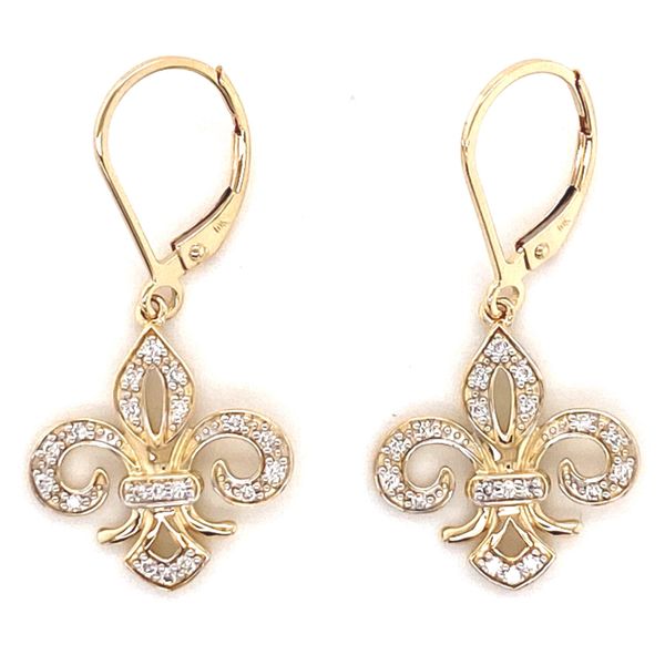Diamond Fleur-De-Lis Earrings Image 2 Layne's Jewelry Gonzales, LA