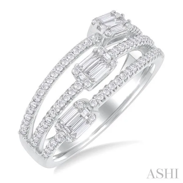 White 14Kt Fashion Ring with Baguette and Round Diamonds