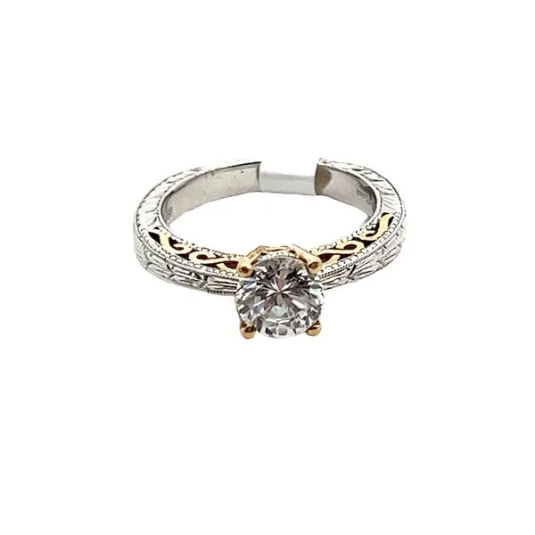 Two-Tone 14 Karat Engraved Semi-Mounting Ring