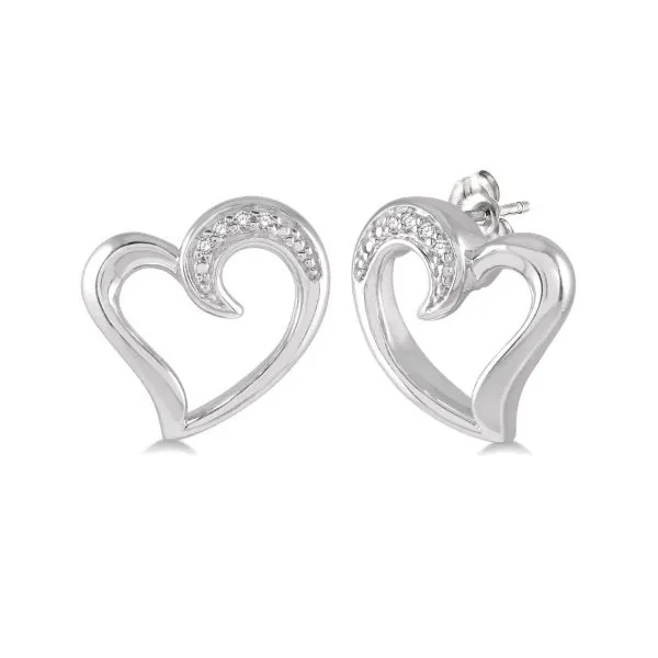 Sterling Silver Heart Shaped Diamond Fashion Earrings Lee Ann's Fine Jewelry Russellville, AR