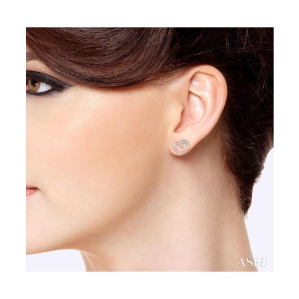 Sterling Silver Heart Shaped Diamond Fashion Earrings Image 2 Lee Ann's Fine Jewelry Russellville, AR
