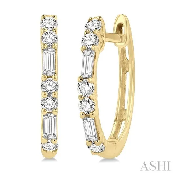 14K Yellow Gold Huggie Earrings with Baguette and Round Diamonds Lee Ann's Fine Jewelry Russellville, AR