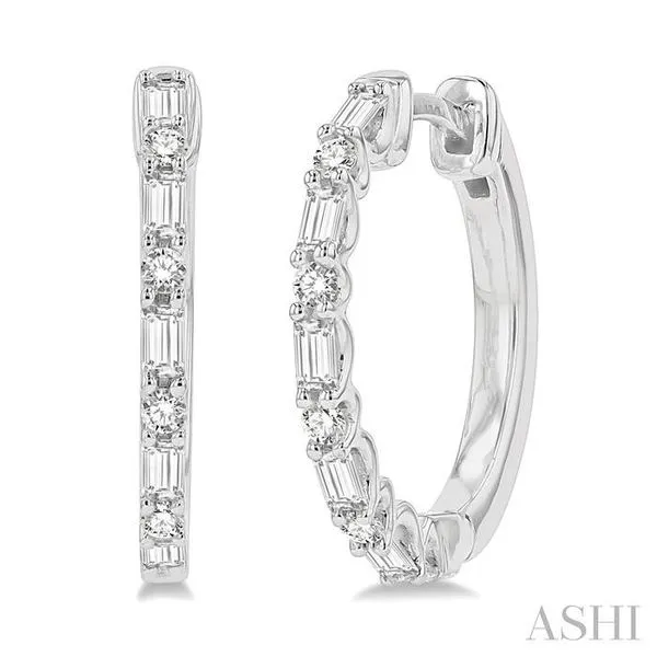 White 14Kt Baguette and Round Diamond Hoop Earrings Lee Ann's Fine Jewelry Russellville, AR
