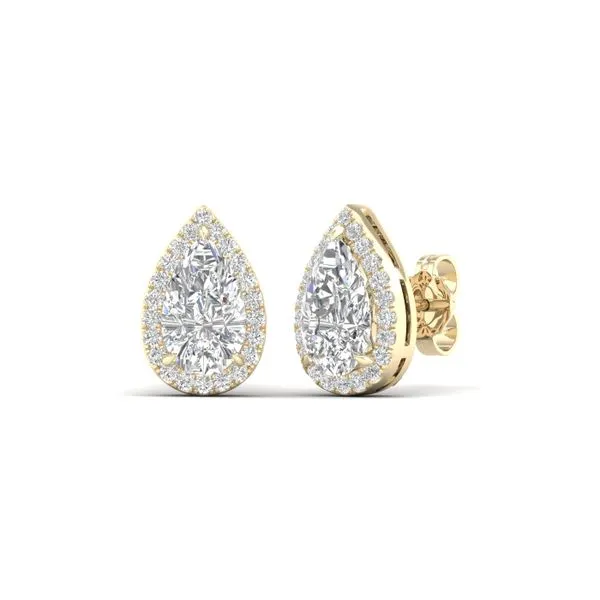 14K Yellow Gold Earrings With 3.04Tw Pear Shape G/H Vs1 Lab Grown Diamonds And 0.25Tw Round G/H Vs1 Lab Grown Diamonds Lee Ann's Fine Jewelry Russellville, AR