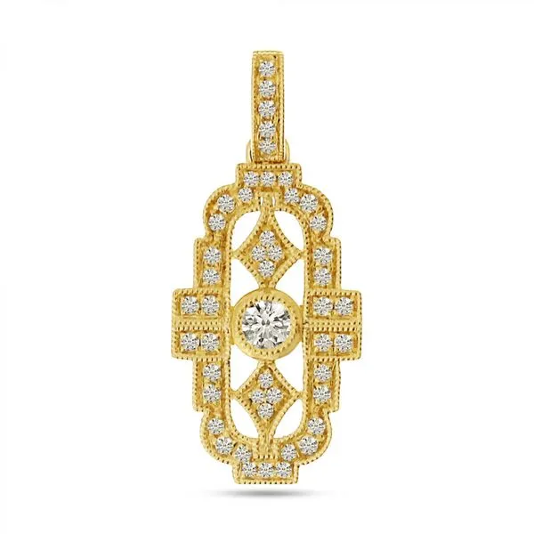 14 Karat Yellow Gold Art Deco Diamond Pendant