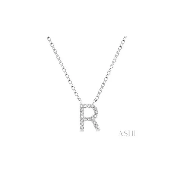 White 10K R Pendant with Round Diamonds Lee Ann's Fine Jewelry Russellville, AR