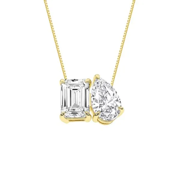 14K Yellow Gold Pendant with Emerald Cut and Pear Shape Lab Grown Diamonds Lee Ann's Fine Jewelry Russellville, AR