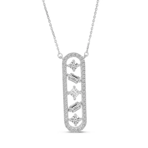 14K White Gold Diamond Bar Necklace