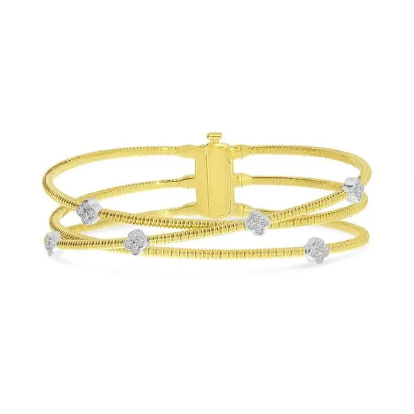 14 Karat Two Tone Gold Diamond Triple Flex Clover Bracelet