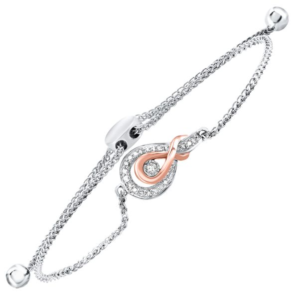 Sterling Silver And 10K Rose' Bolo Bracelet Length 7 With 9=0.05Tw Round H/I I1 Diamonds Lee Ann's Fine Jewelry Russellville, AR