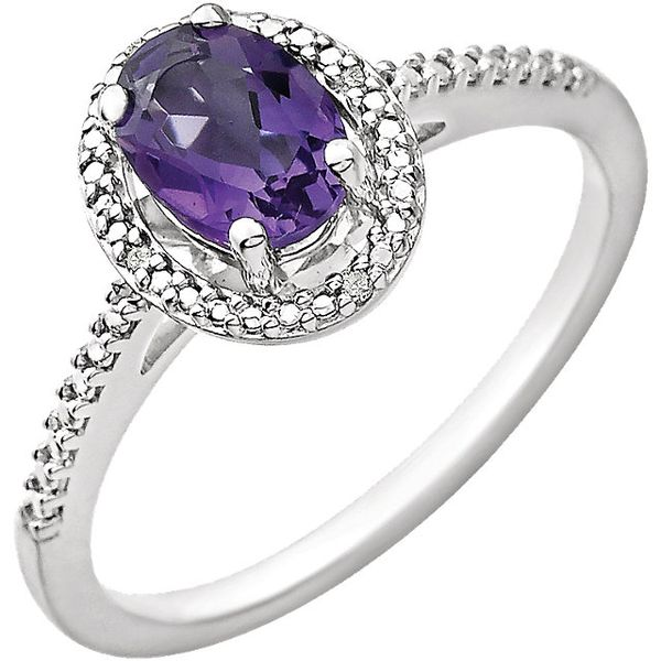 Lady's Sterling Silver Fashion Ring with Oval Amethyst and Round Diamonds Lee Ann's Fine Jewelry Russellville, AR