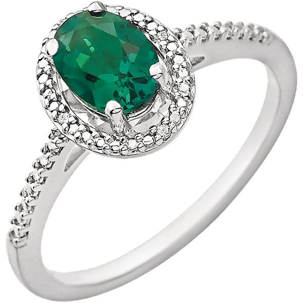 Sterling Silver Created Emerald and Diamond Fashion Ring Lee Ann's Fine Jewelry Russellville, AR