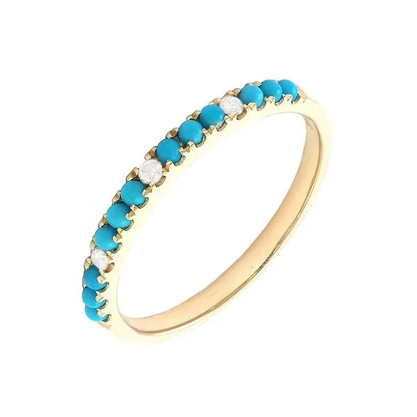 Lady's Yellow 14 Karat Fashion Ring With Turquoises And Diamonds Lee Ann's Fine Jewelry Russellville, AR