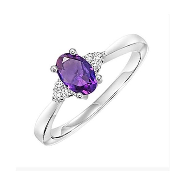 Lady's White 10 Karat Fashion Ring with Oval Amethyst and Round Diamonds Lee Ann's Fine Jewelry Russellville, AR