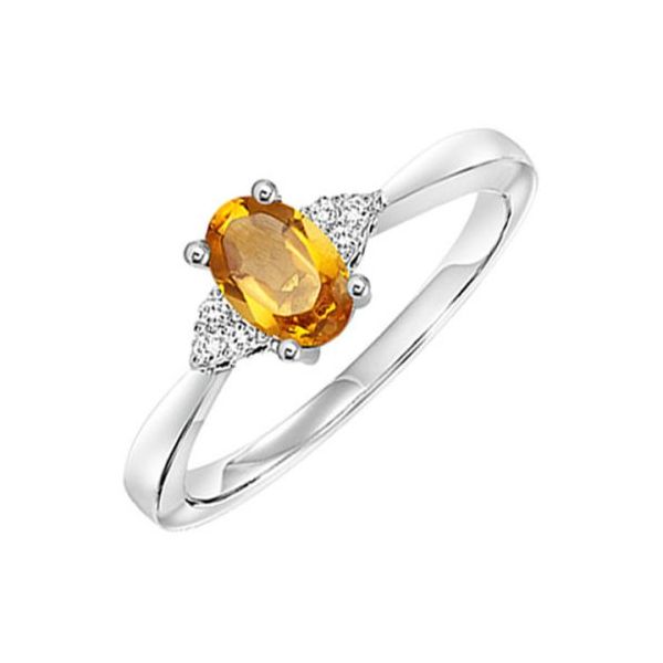Lady's White 10 Karat Fashion Ring with Oval Citrine and Round Diamonds Lee Ann's Fine Jewelry Russellville, AR