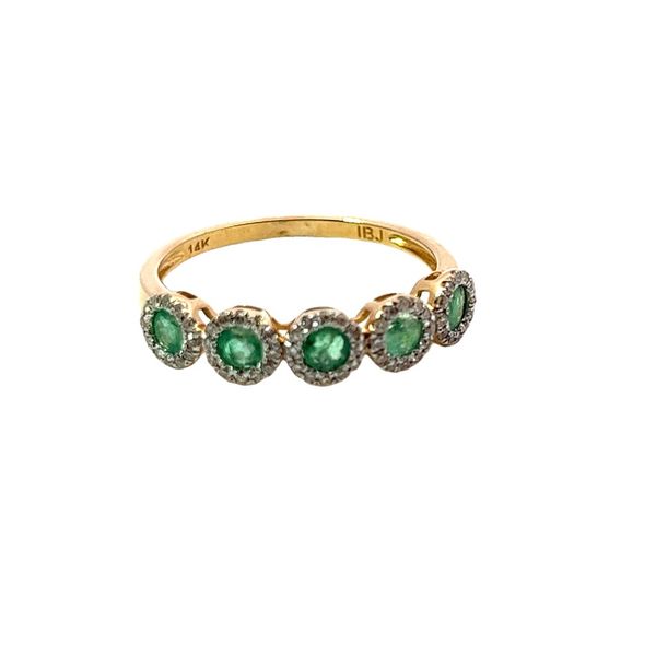 Yellow 14 Karat Fashion Ring with Round Emeralds and Round D Lee Ann
