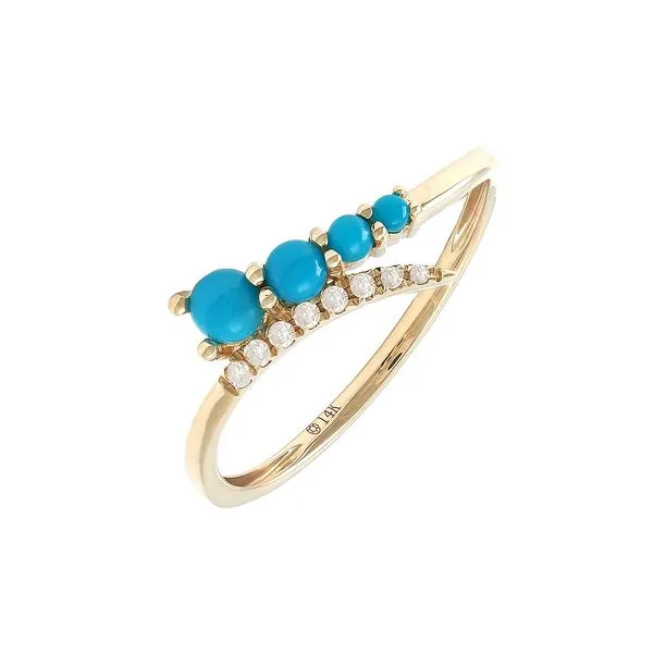 Lady's Yellow 14 Karat Fashion Ring With Turquoises And Diamonds Lee Ann's Fine Jewelry Russellville, AR